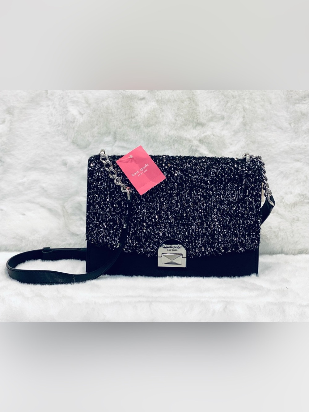 🔥 Kate Spade Neve Black shoulder Bag purse NWT fall winter sparkle